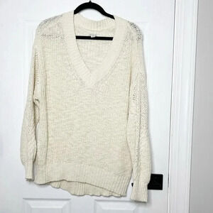 AMERICAN EAGLE AEO Size M‎ Off White Cream Knit V-Neck Oversized Sweater Casual